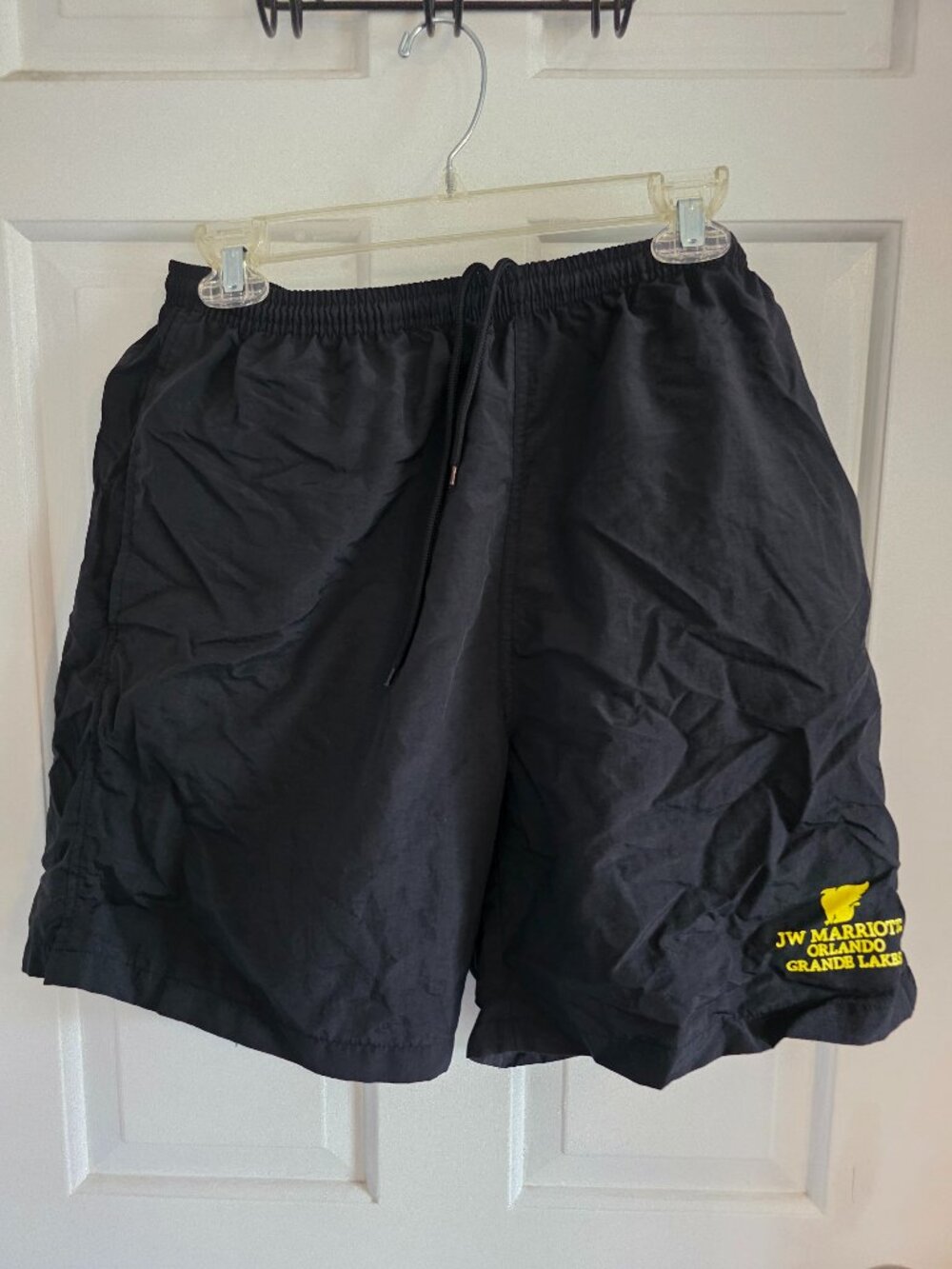 Mens Black Swim Trunks size Medium with JW Marriott Orlando Grande Lakes Logo